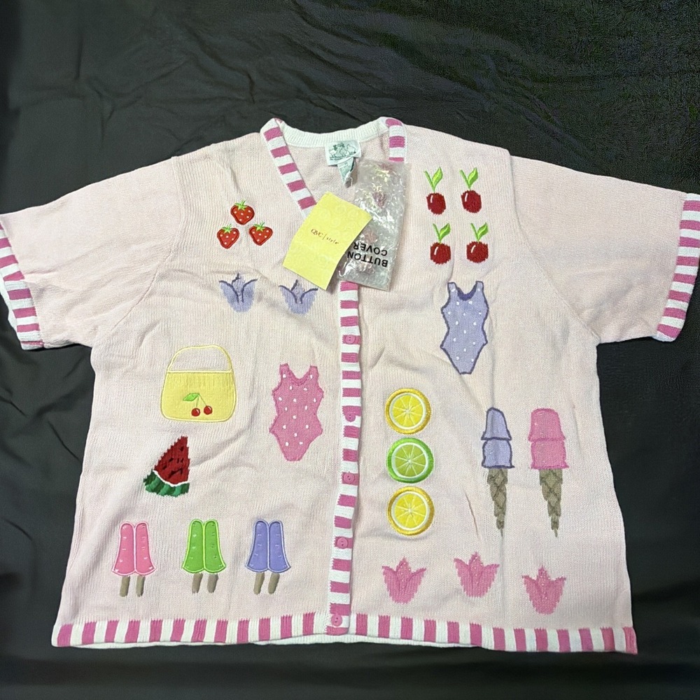 The Quaker Factory Embroidered Beaded 3X Sweater Grannycore Vintage 90s quirky